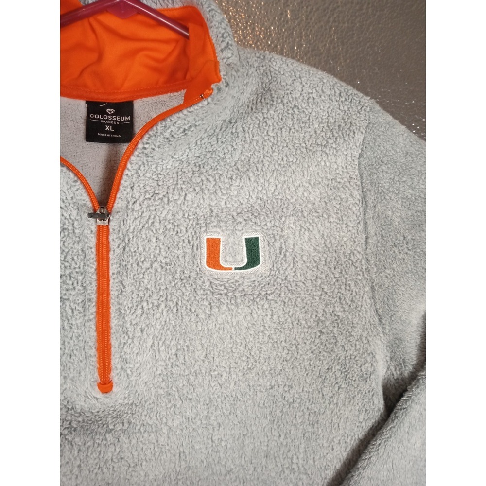 Colosseum Athletics Women's Miami Hurricanes XL Sherpa Gray 1/4 Zip Pullover Y2K - Picture 2 of 14